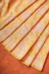 Real Zari Handloom Kadhua Banarasi Katan Silk Saree - Jaangla - Yellow Chakra Minakari