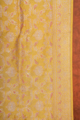 Real Zari Handloom Kadhua Banarasi Katan Silk Saree - Jaangla - Yellow Orange Minakari