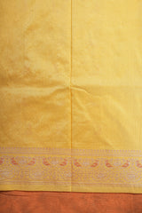 Real Zari Handloom Kadhua Banarasi Katan Silk Saree - Jaangla - Yellow Orange Minakari