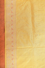 Real Zari Handloom Kadhua Banarasi Katan Silk Saree - Jaangla - Yellow Orange Minakari