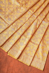 Real Zari Handloom Kadhua Banarasi Katan Silk Saree - Jaangla - Yellow Orange Minakari