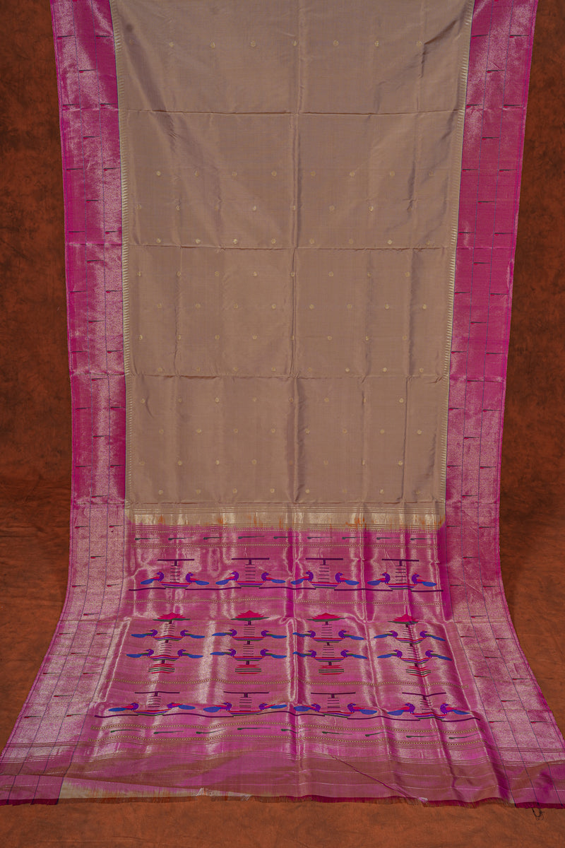 Handloom Paithani Silk Saree - Triple Muniya Beige