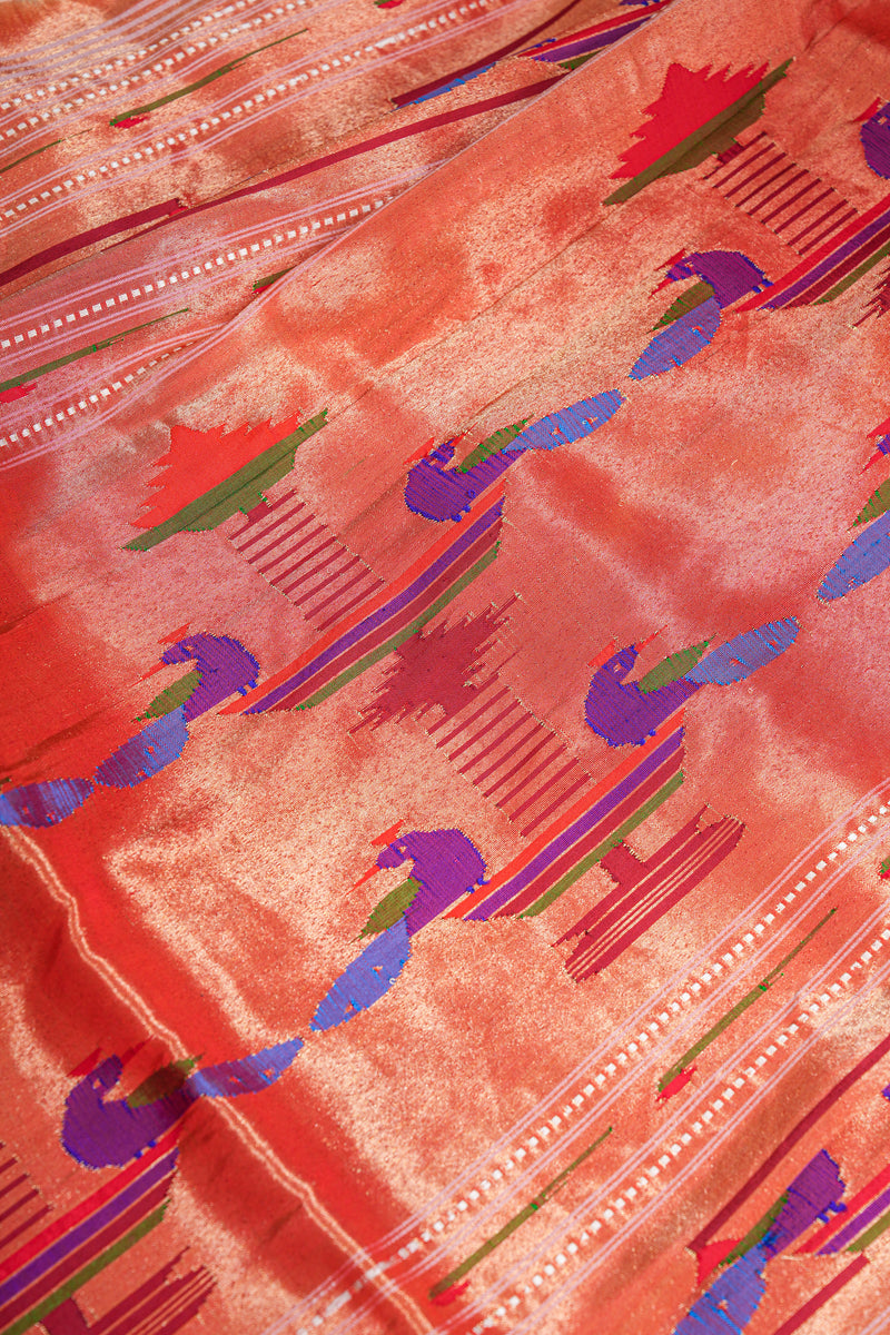 Handloom Paithani Silk Saree - Single Muniya Border Blue