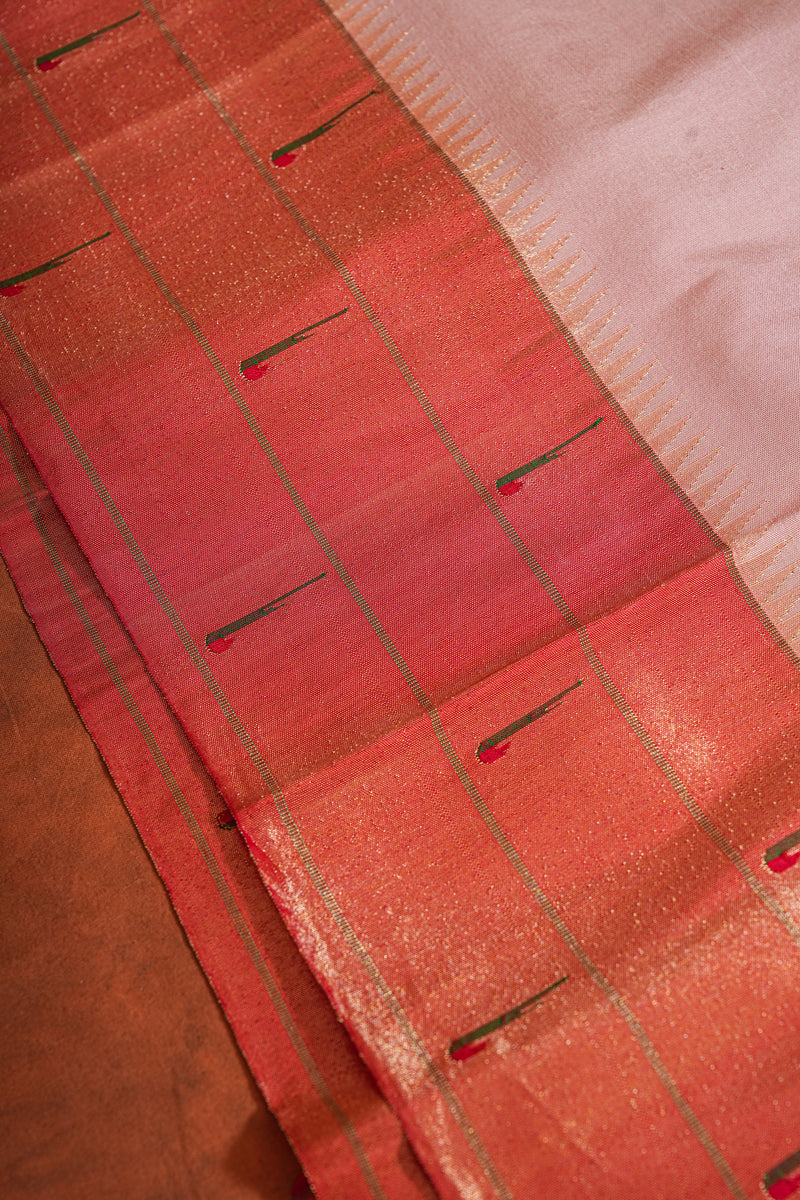 Handloom Paithani Silk Saree - Triple Muniya Peach