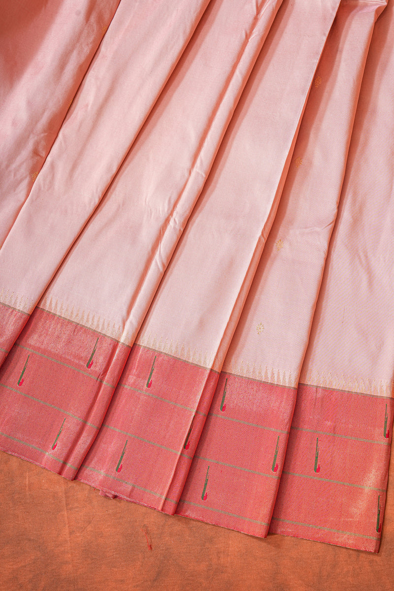 Handloom Paithani Silk Saree - Triple Muniya Peach