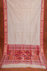 Handloom Paithani Silk Saree - Classic Pallu -  Off White