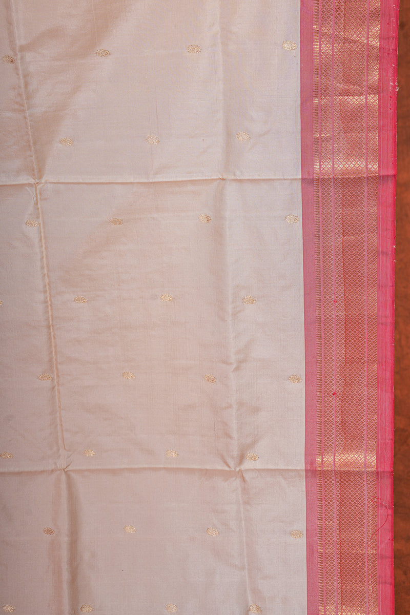 Handloom Paithani Silk Saree - Classic Pallu -  Off White