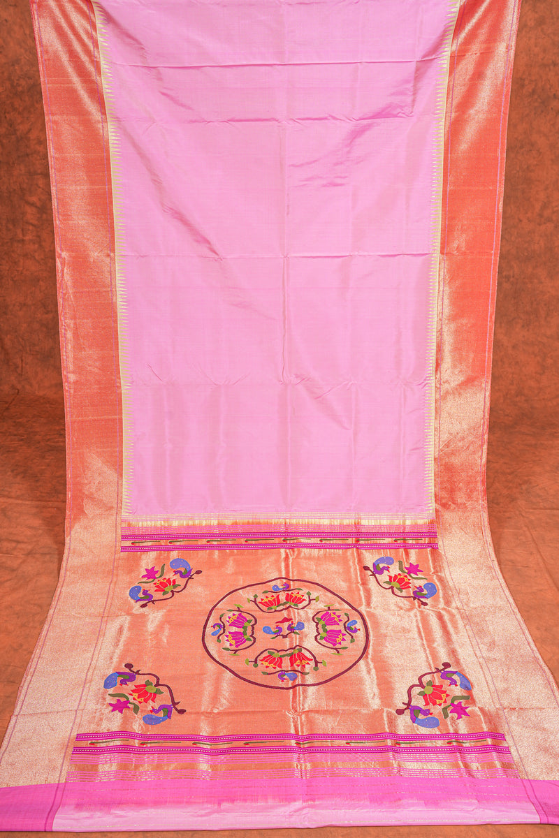 Handloom Paithani Silk Saree - Bangadi Pallu Plain Border