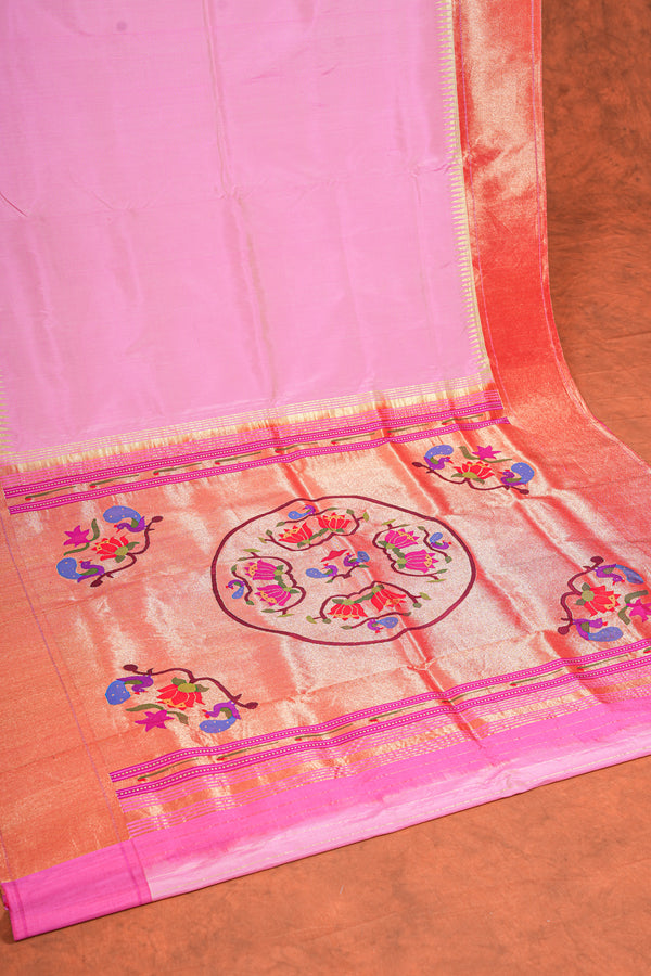 Handloom Paithani Silk Saree - Bangadi Pallu Plain Border