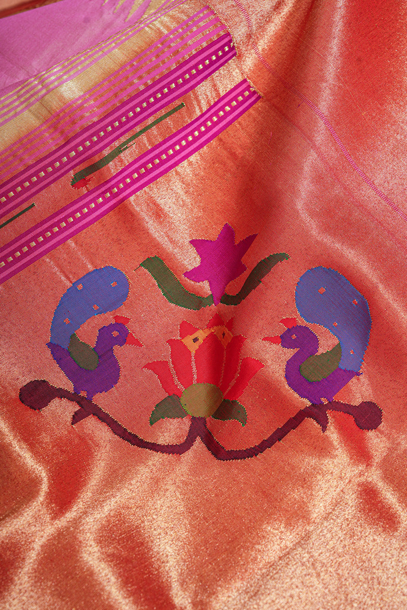 Handloom Paithani Silk Saree - Bangadi Pallu Plain Border