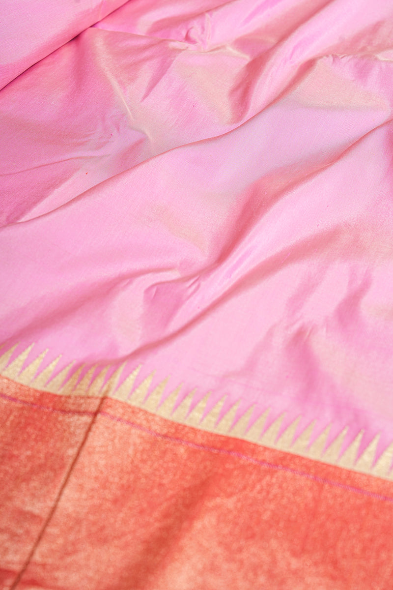 Handloom Paithani Silk Saree - Bangadi Pallu Plain Border