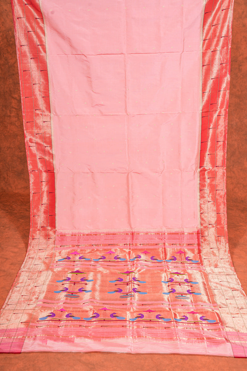 Handloom Paithani Silk Saree - Triple Muniya Aboli Pink