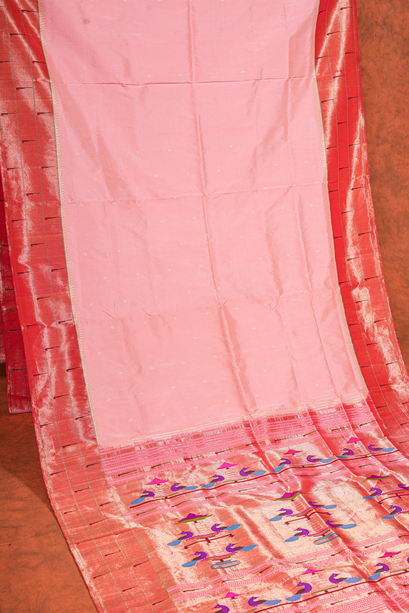 Handloom Paithani Silk Saree - Triple Muniya Aboli Pink