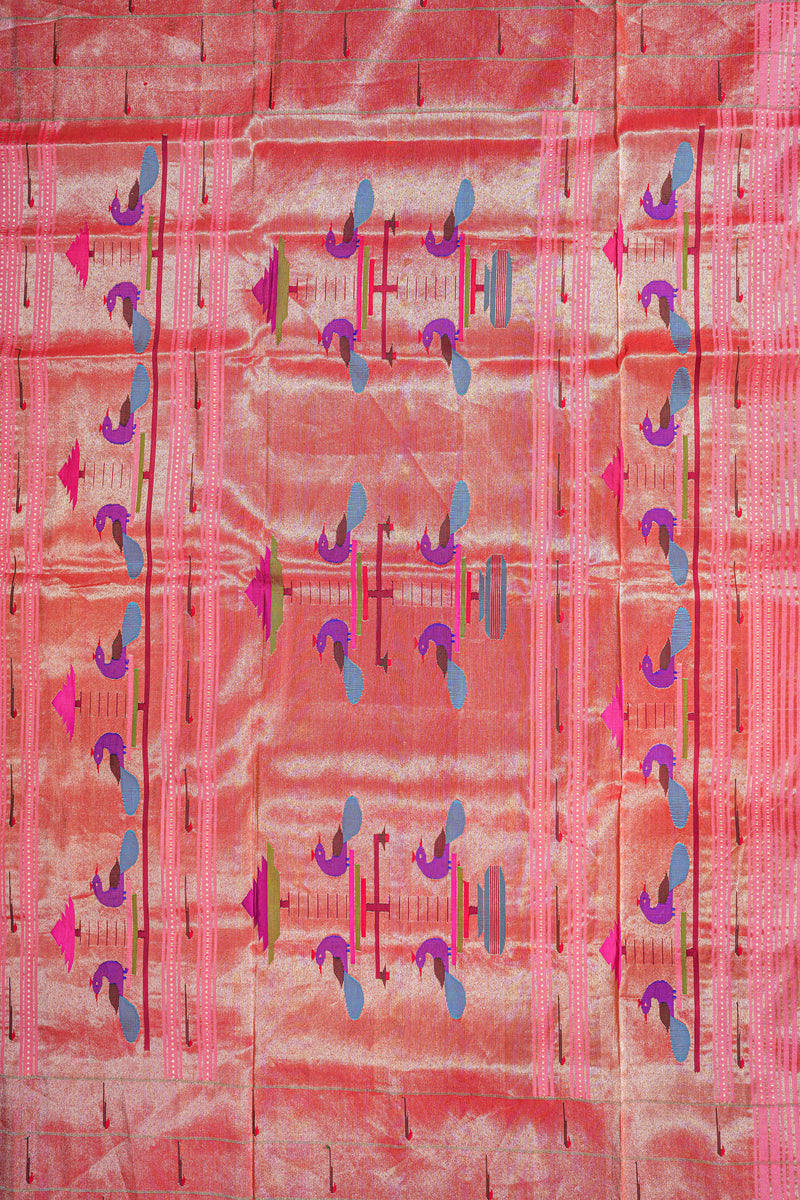 Handloom Paithani Silk Saree - Triple Muniya Aboli Pink