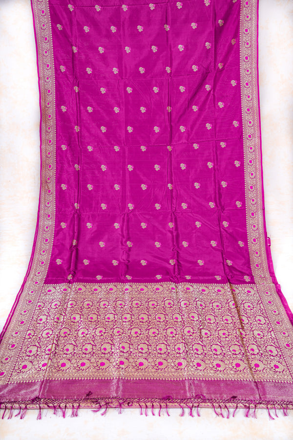 Real Zari Handloom Kadhua Banarasi Katan Silk Saree - Butidar - Purple Minedar