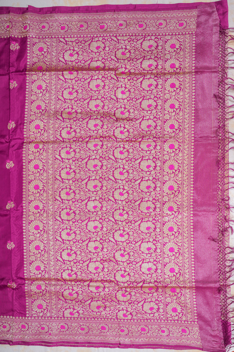 Real Zari Handloom Kadhua Banarasi Katan Silk Saree - Butidar - Purple Minedar