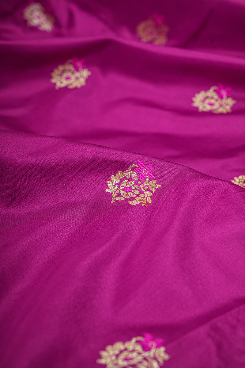 Real Zari Handloom Kadhua Banarasi Katan Silk Saree - Butidar - Purple Minedar