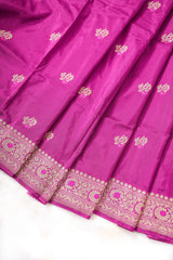 Real Zari Handloom Kadhua Banarasi Katan Silk Saree - Butidar - Purple Minedar