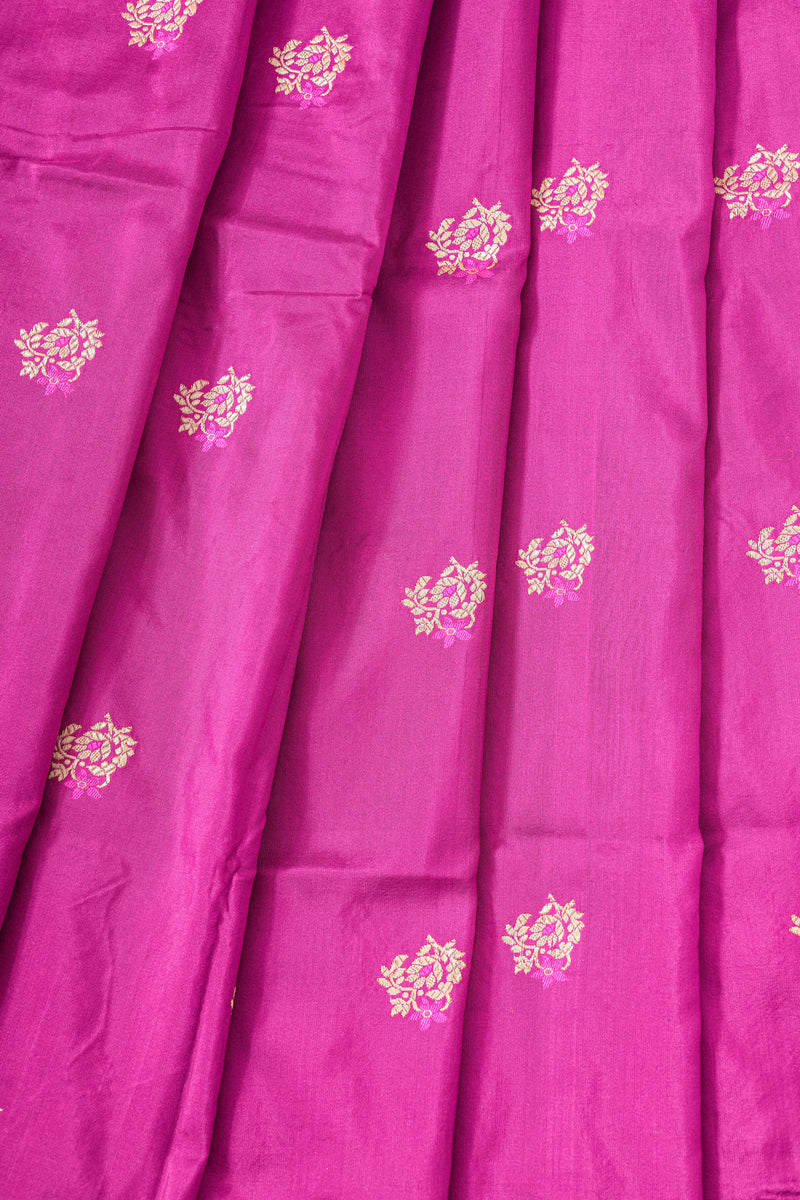 Real Zari Handloom Kadhua Banarasi Katan Silk Saree - Butidar - Purple Minedar