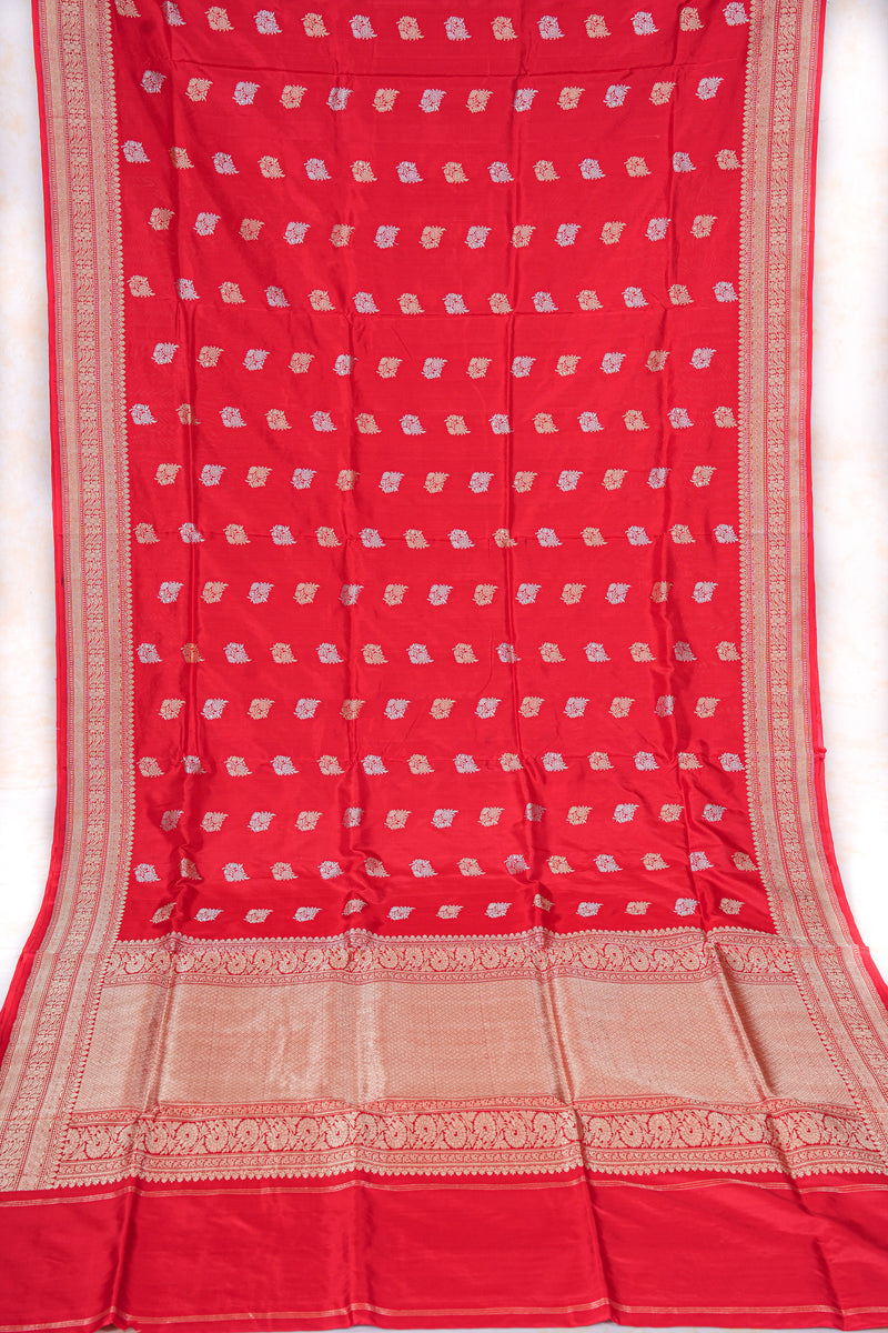 Handloom Kadhua Banarasi Katan Silk Saree - Butidar - Red Sona Rupa Floral