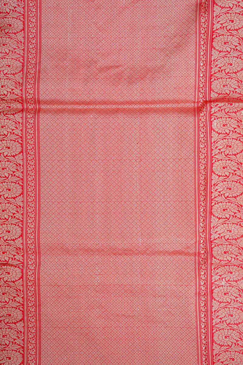 Handloom Kadhua Banarasi Katan Silk Saree - Butidar - Red Sona Rupa Floral