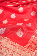 Handloom Kadhua Banarasi Katan Silk Saree - Butidar - Red Sona Rupa Floral