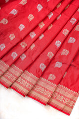 Handloom Kadhua Banarasi Katan Silk Saree - Butidar - Red Sona Rupa Floral