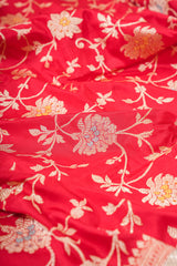 Real Zari Handloom Kadhua Banarasi Katan Silk Saree - Jaangla - Red Minakari