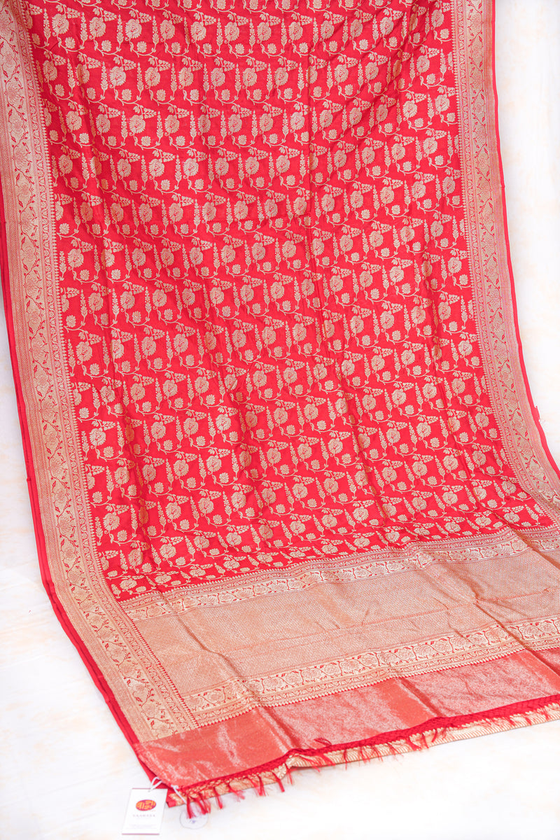 Real Zari Handloom Kadhua Banarasi Katan Silk Saree - Jaangla - Red