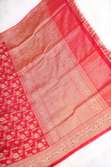 Real Zari Handloom Kadhua Banarasi Katan Silk Saree - Jaangla - Red