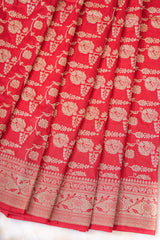 Real Zari Handloom Kadhua Banarasi Katan Silk Saree - Jaangla - Red