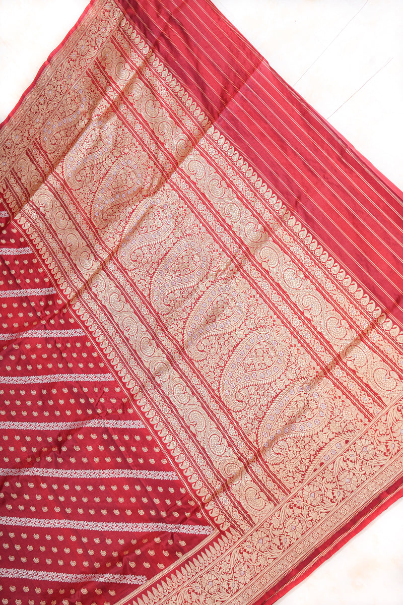 Real Zari Handloom Kadhua Banarasi Katan Silk Saree - Jaangla - Red Sona Rupa