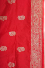 Real Zari Handloom Kadhua Banarasi Katan Silk Saree - Butidar - Red Floral