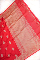 Real Zari Handloom Kadhua Banarasi Katan Silk Saree - Butidar - Red Floral