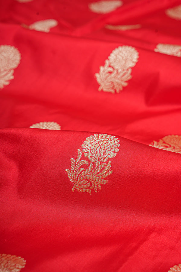 Real Zari Handloom Kadhua Banarasi Katan Silk Saree - Butidar - Red Floral