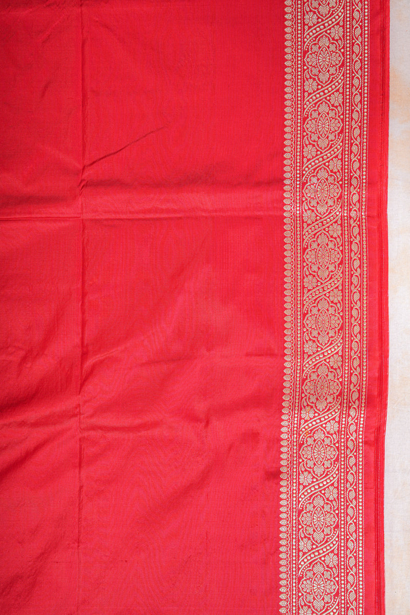 Real Zari Handloom Kadhua Banarasi Katan Silk Saree - Butidar - Red Floral