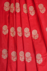 Real Zari Handloom Kadhua Banarasi Katan Silk Saree - Butidar - Red Floral