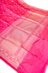 Handloom Kadhua Banarasi Katan Silk Saree - Butidar - Pink Sona Rupa Floral