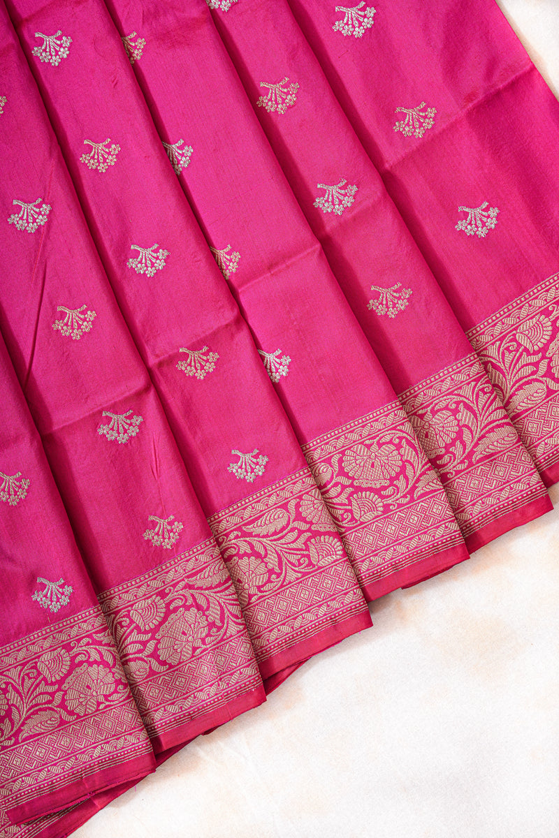 Handloom Kadhua Banarasi Katan Silk Saree - Butidar - Pink Sona Rupa Floral