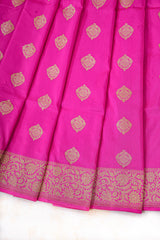 Real Zari Handloom Kadhua Banarasi Katan Silk Saree - Butidar - Hot Floral