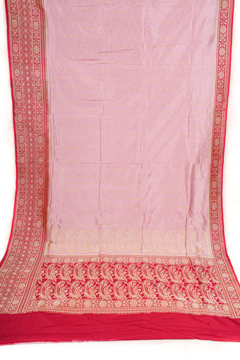 Banarasi Shalu Pastel Pink  Real Zari Saree- Real gold zari