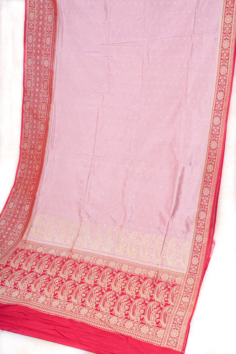 Banarasi Shalu Pastel Pink  Real Zari Saree- Real gold zari