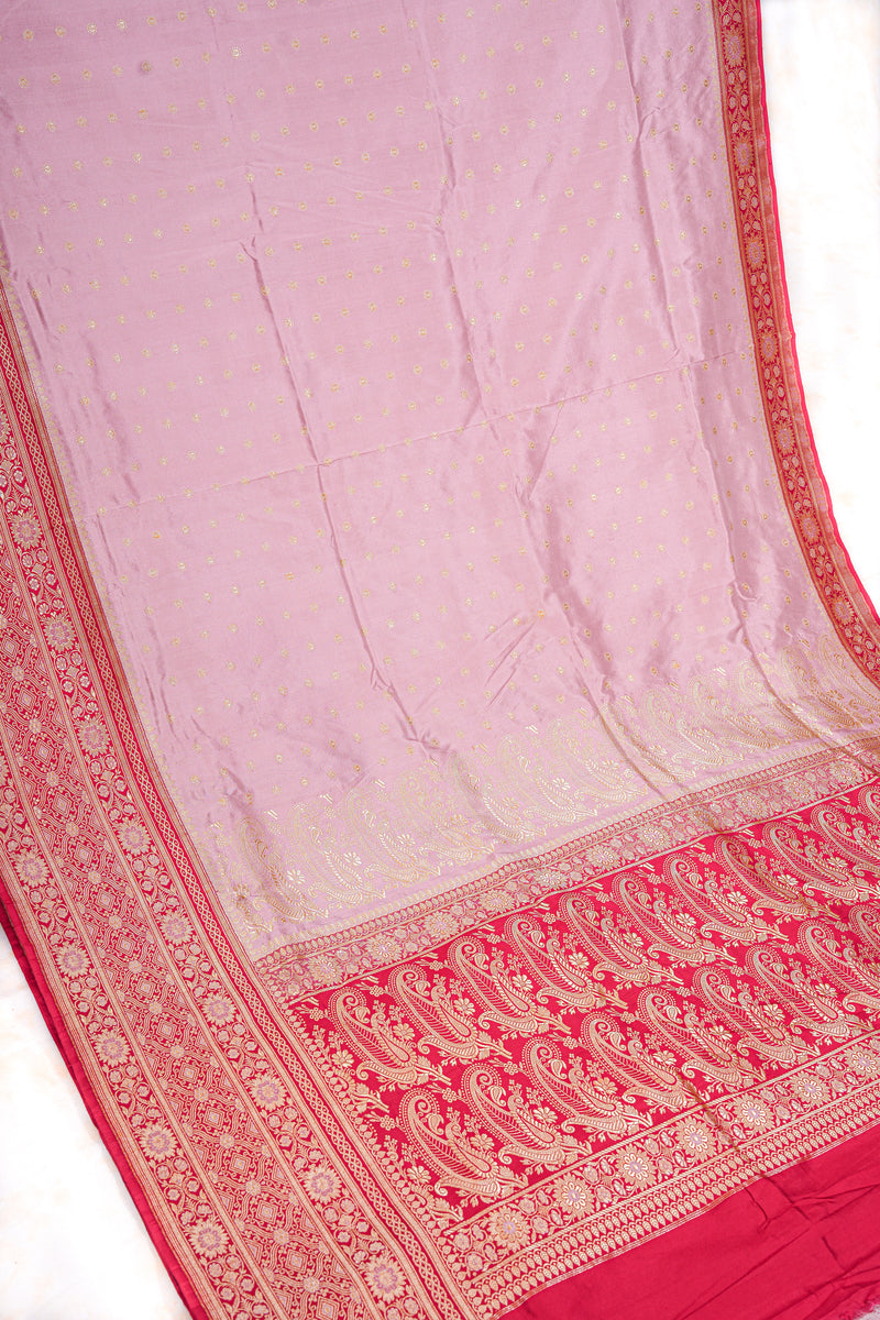 Banarasi Shalu Pastel Pink  Real Zari Saree- Real gold zari