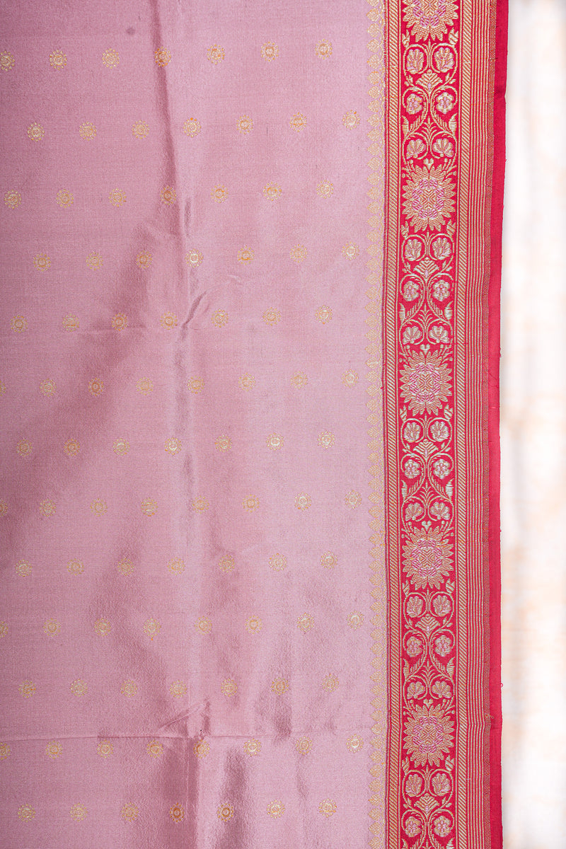 Banarasi Shalu Pastel Pink  Real Zari Saree- Real gold zari