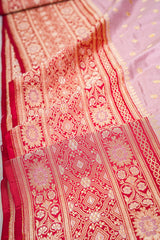 Banarasi Shalu Pastel Pink  Real Zari Saree- Real gold zari