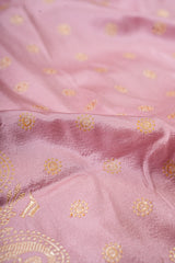 Banarasi Shalu Pastel Pink  Real Zari Saree- Real gold zari