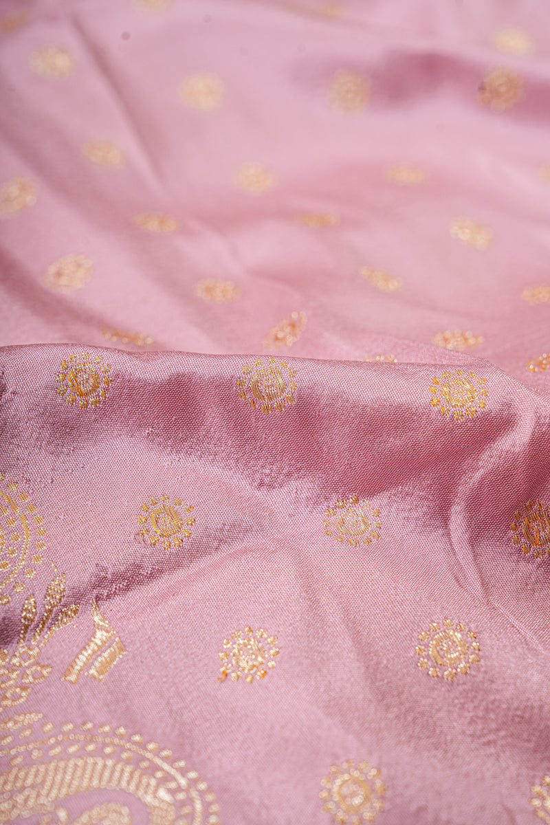 Banarasi Shalu Pastel Pink  Real Zari Saree- Real gold zari