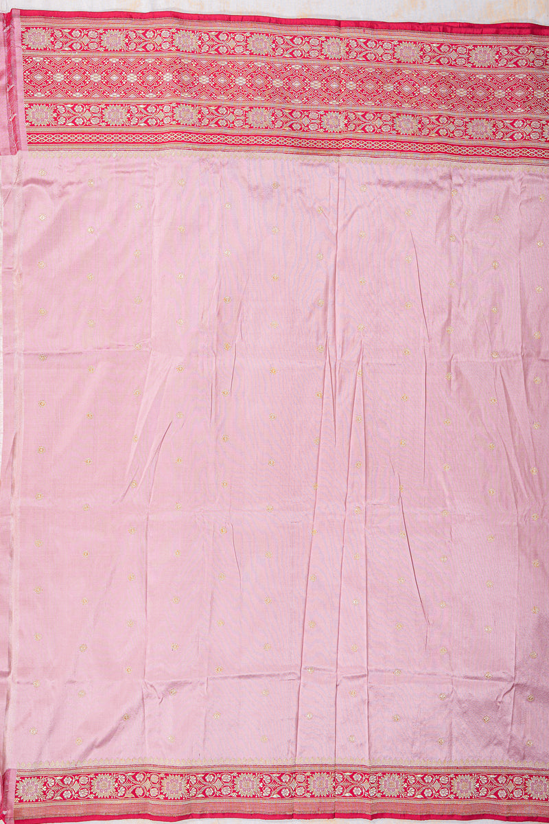 Banarasi Shalu Pastel Pink  Real Zari Saree- Real gold zari