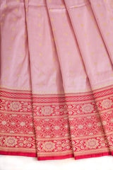 Banarasi Shalu Pastel Pink  Real Zari Saree- Real gold zari