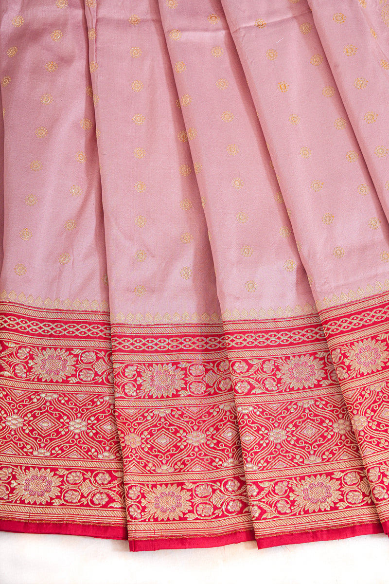 Banarasi Shalu Pastel Pink  Real Zari Saree- Real gold zari